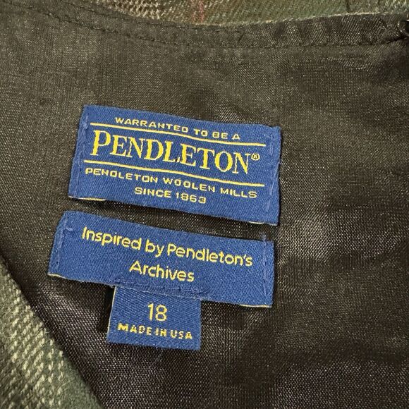 NWT Vtg Pendleton 100% Virgin Wool Plaid Shift Pockets Dress Size 18 Green Black - Picture 7 of 10